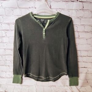 Pact 100% Organic Cotton Women's Green Waffle Knit Henley Contrast Cuff Green S